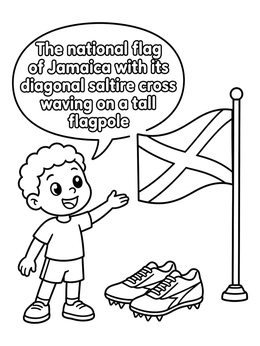 Free printable Boy With Jamaica Flag And Running Shoes coloring page