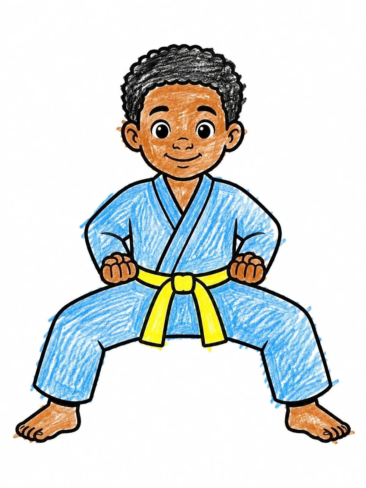 Colored example of the Young Boy In Karate Horse Stance coloring page