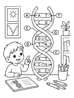 Free printable Boy Learning About Dna Helix coloring page