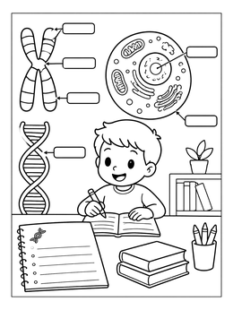 Free printable Young Boy Learning Genetics Science coloring page