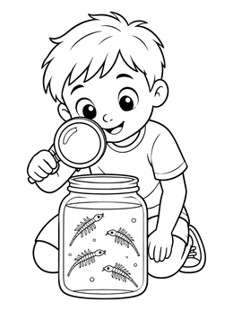 Free printable Boy Inspecting Sea Monkeys In A Jar coloring page