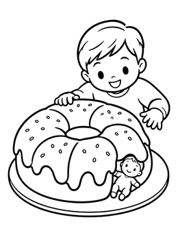 Free printable Boy With Mardi Gras King Cake coloring page