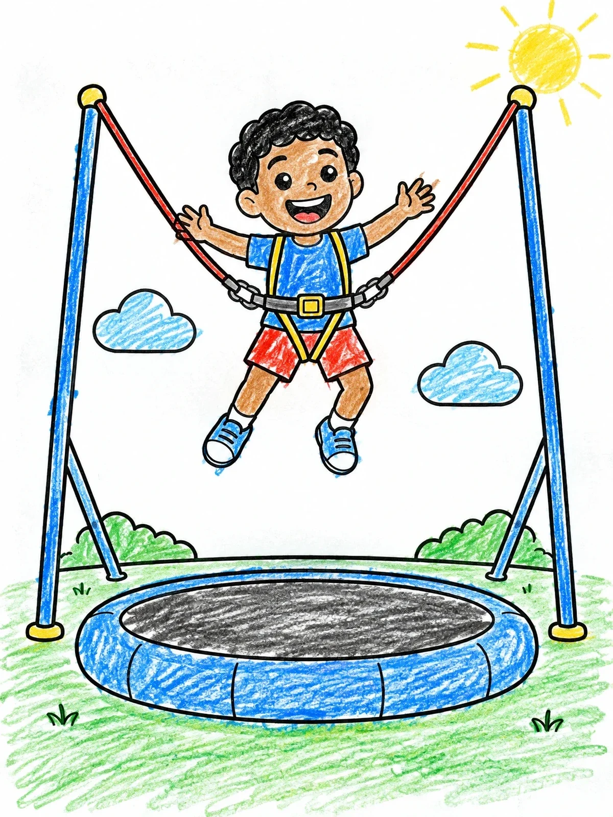 Colored example of the Boy On A Bungee Trampoline coloring page