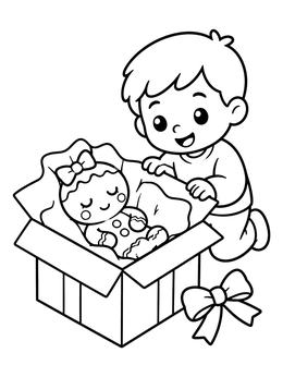 Free printable Child Opening Gingerbread Baby Gift coloring page
