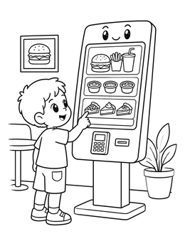 Free printable Boy Ordering At Fast Food Kiosk coloring page