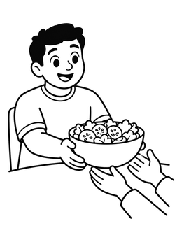Free printable Boy Passing A Salad Bowl coloring page