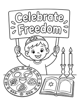 Free printable Boy Celebrating Passover At Seder Table coloring page