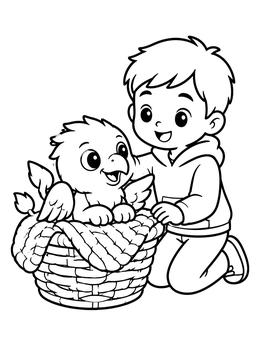 Free printable Boy Petting A Baby Griffin coloring page