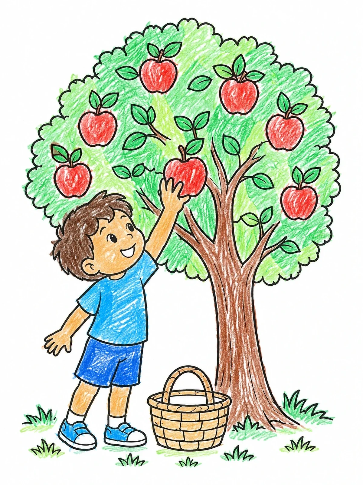 Colored example of the Boy Picking Apples From Tree coloring page