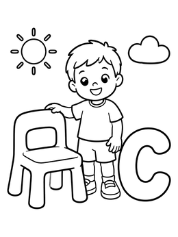 Free printable Boy With Plastic Chair And Letter C coloring page