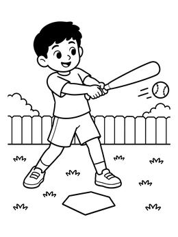 Free printable Boy Playing Baseball In Backyard coloring page