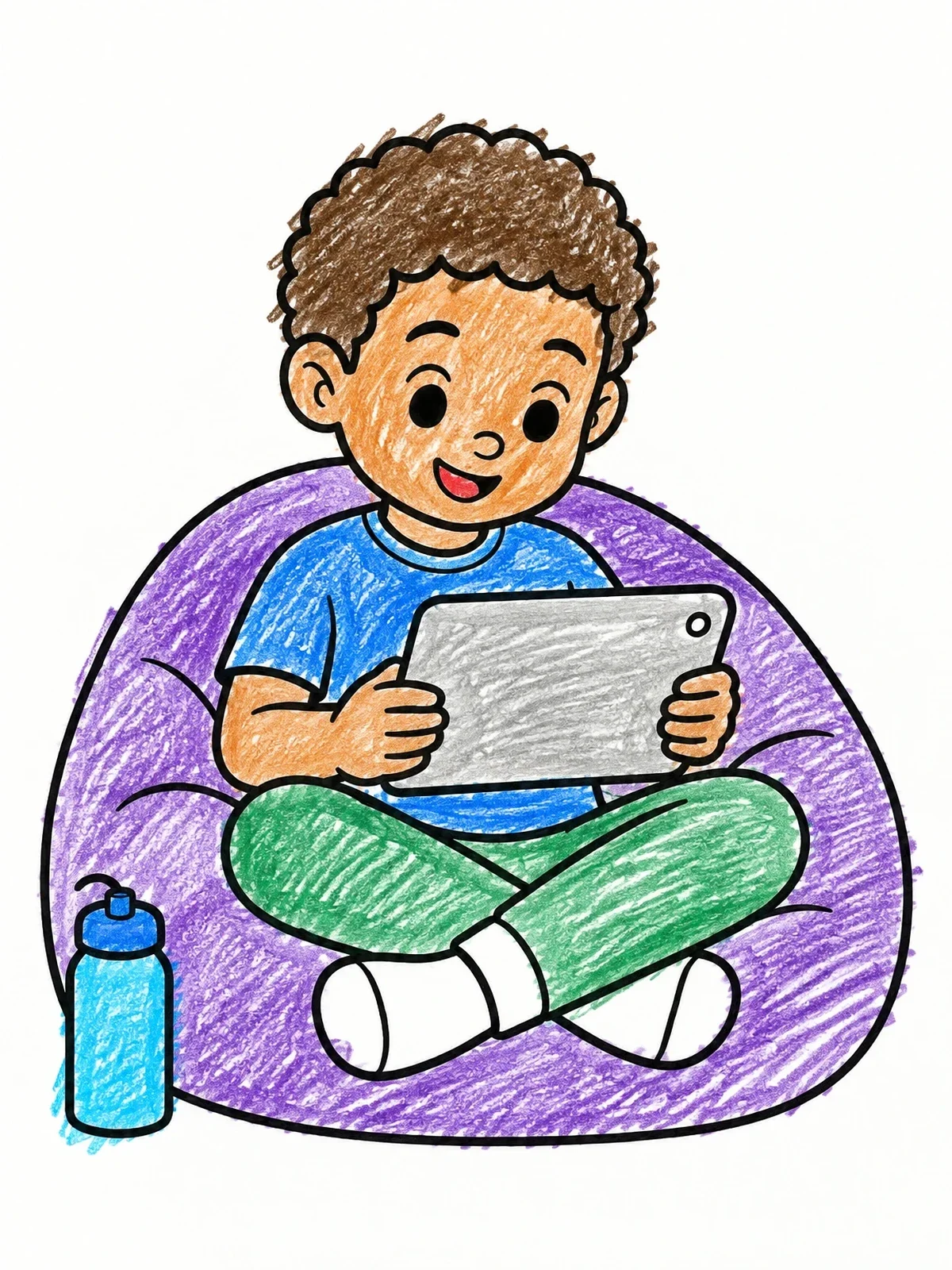Colored example of the Boy Playing On A Digital Tablet coloring page