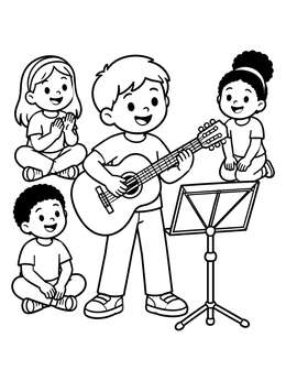 Free printable Boy Playing Guitar For Friends coloring page