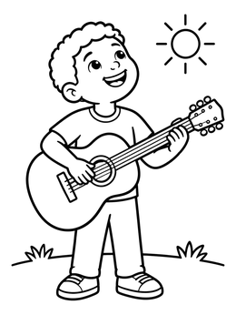 Free printable Boy Playing Guitar In Sunshine coloring page