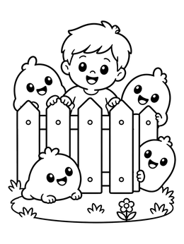 Free printable Boy Playing Peekaboo With Slime Creatures coloring page