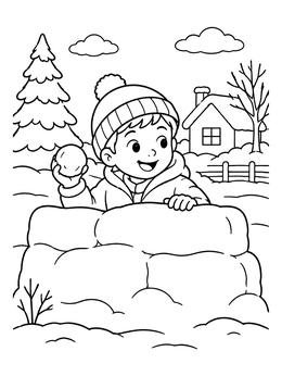 Free printable Boy Playing In Snow Fort coloring page