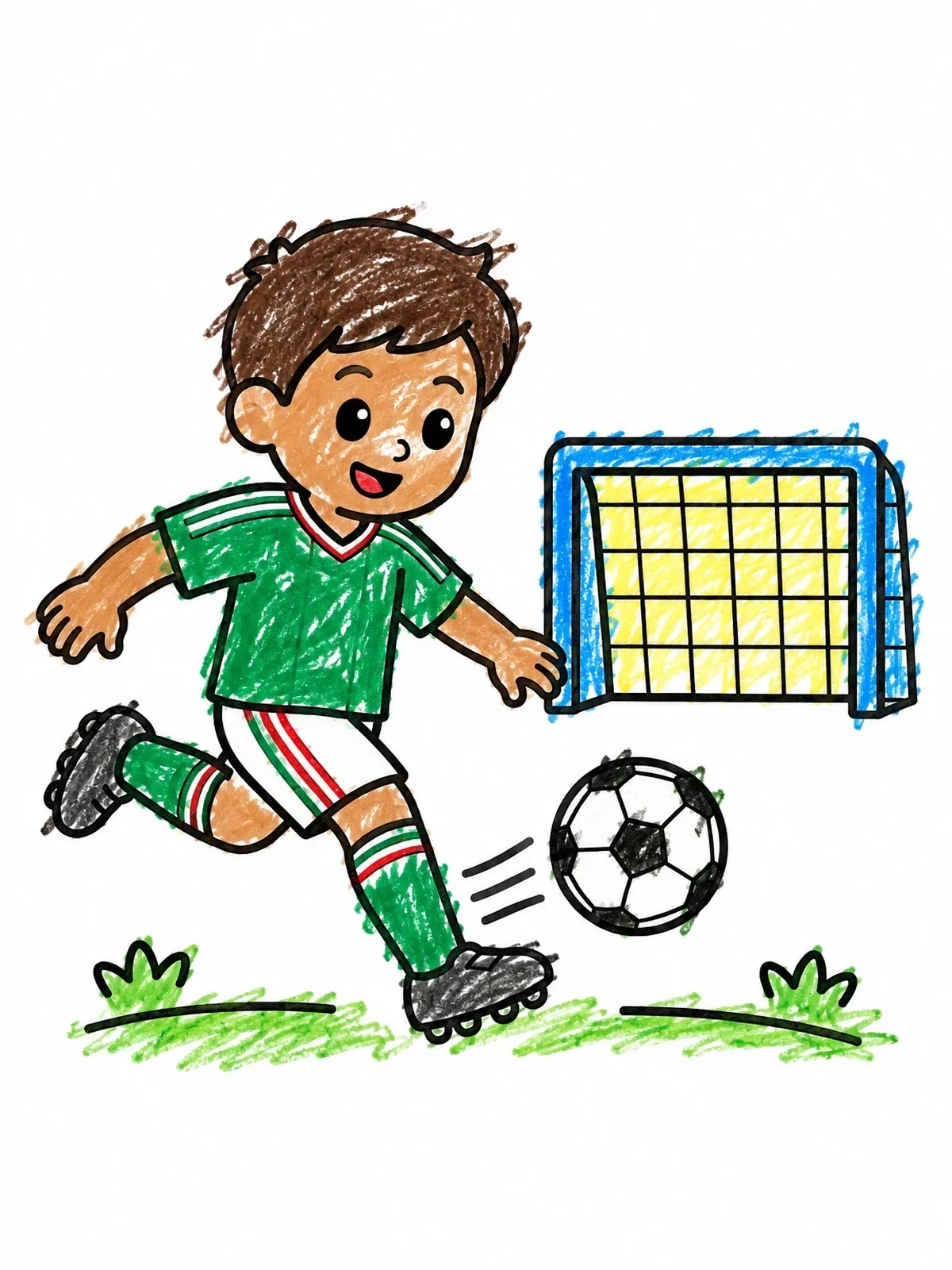 Colored example of the Young Boy Playing Soccer coloring page