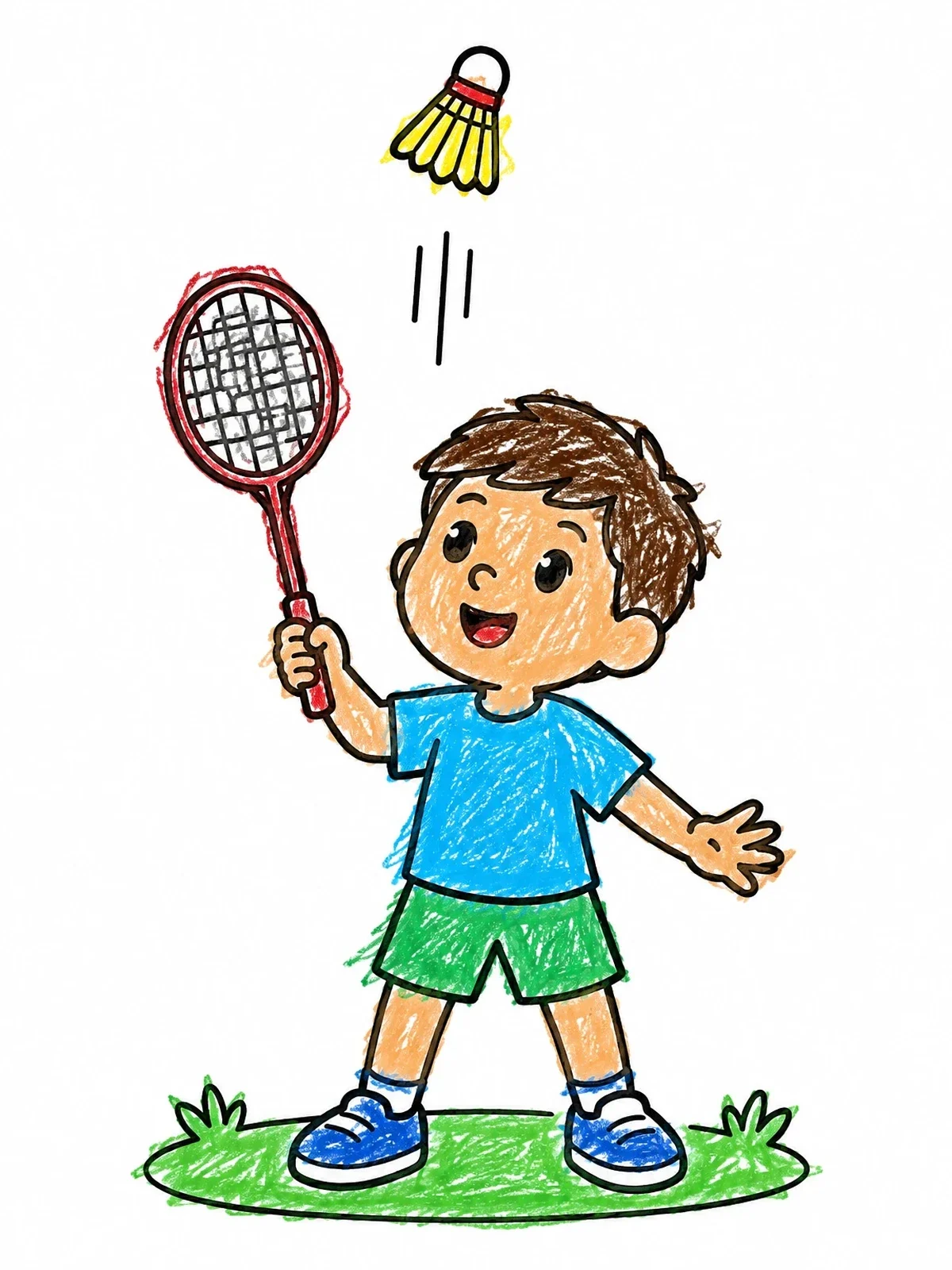 Colored example of the Boy Practicing Badminton Solo coloring page