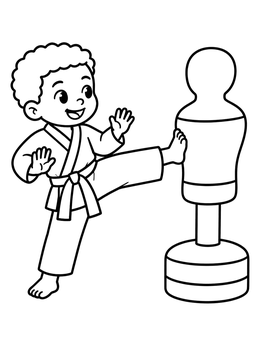 Free printable Boy Practicing Karate Kick coloring page