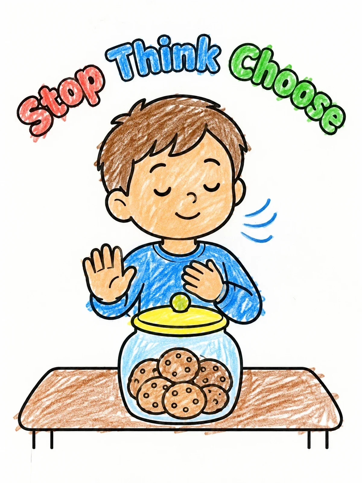 Colored example of the Boy Practicing Self Control With Cookies coloring page