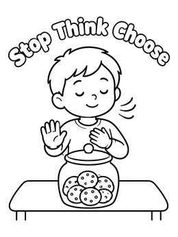 Free printable Boy Practicing Self Control With Cookies coloring page