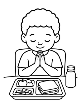 Free printable Boy Praying Before Lunch coloring page