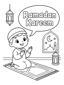 Free printable Boy Praying On A Prayer Rug coloring page