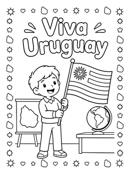 Free printable Boy Presenting Uruguay Flag In Classroom coloring page