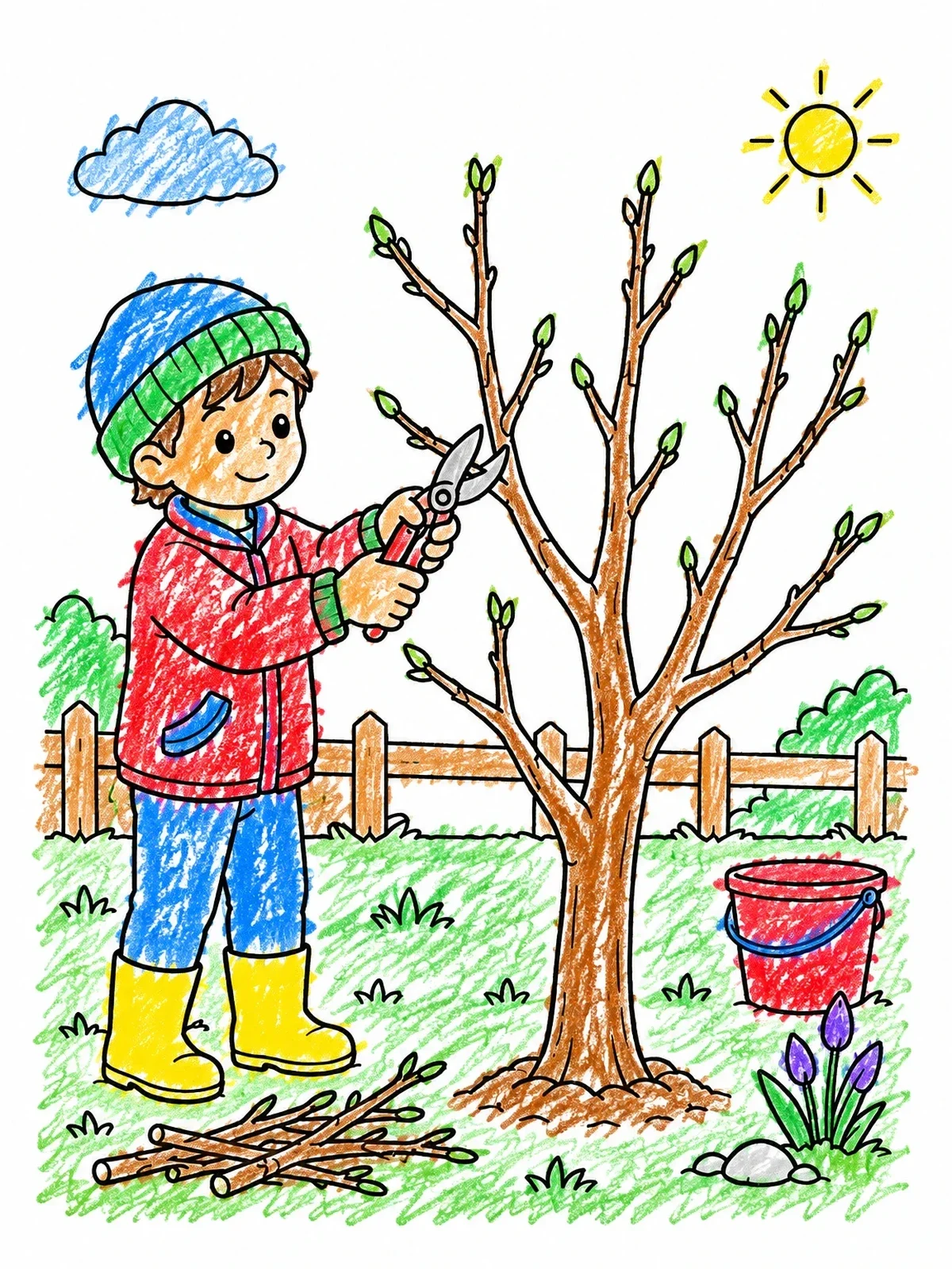 Colored example of the Pruning A Young Fig Tree coloring page