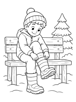 Free printable Boy Putting On Winter Boots coloring page
