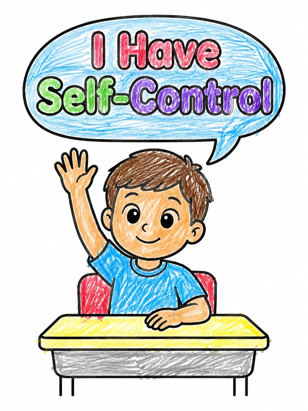 Colored example of the Boy Raising Hand In Class coloring page