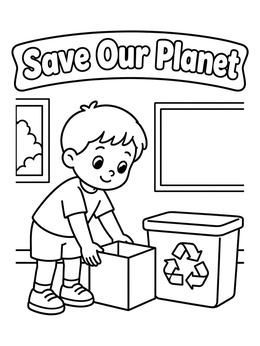Free printable Boy Recycling Box In Classroom coloring page