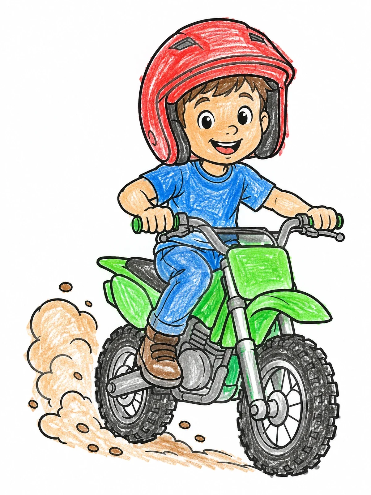 Colored example of the Boy Riding A Small Dirt Bike coloring page