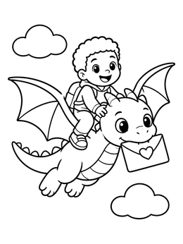 Free printable Boy Riding A Valentine Dragon coloring page