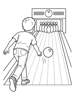 Free printable Boy Rolling Ball Down Bowling Lane coloring page