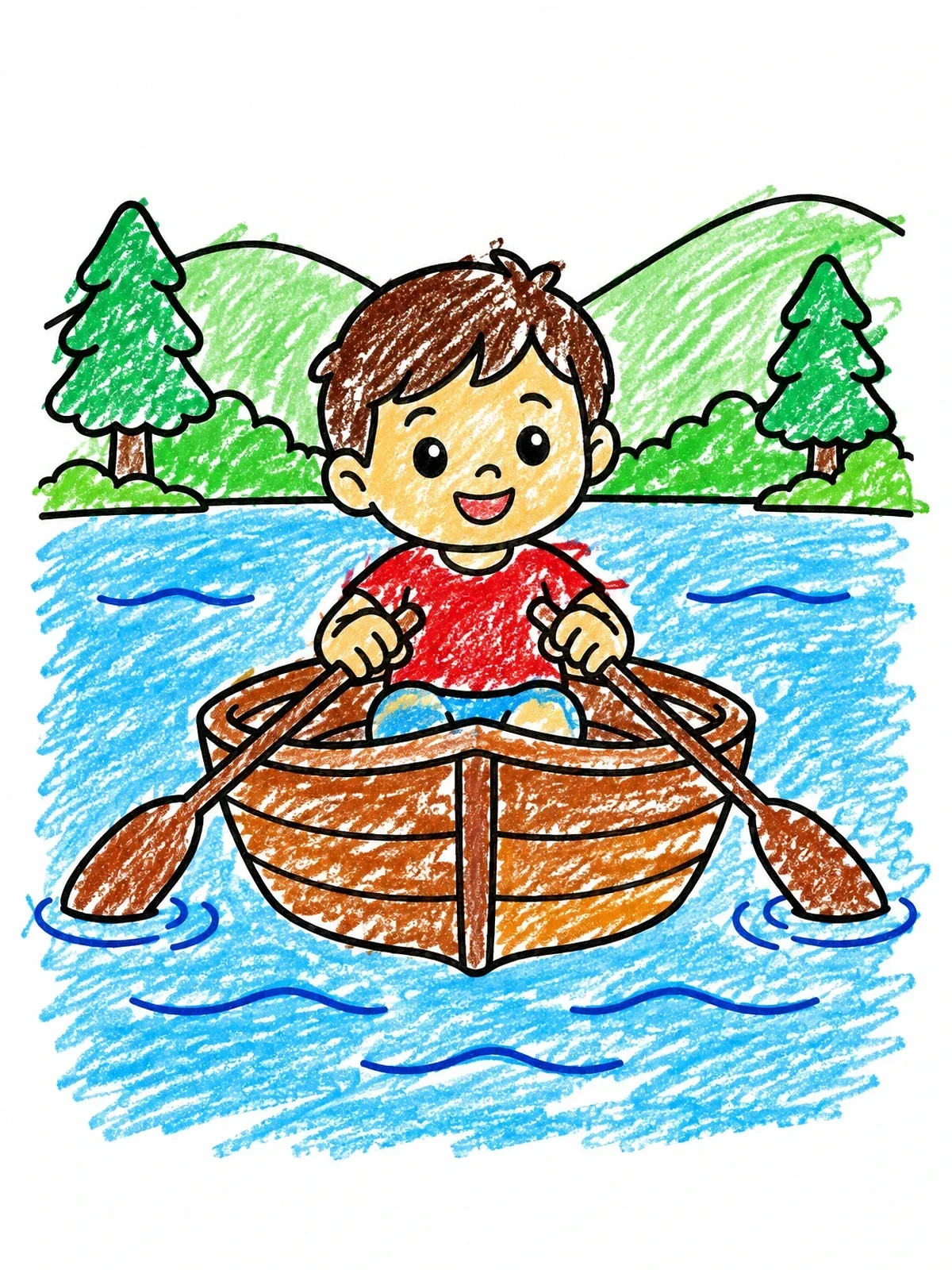 Colored example of the Boy Rowing A Wooden Boat coloring page