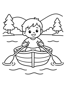 Free printable Boy Rowing A Wooden Boat coloring page