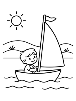Free printable Boy Sailing A Small Boat coloring page