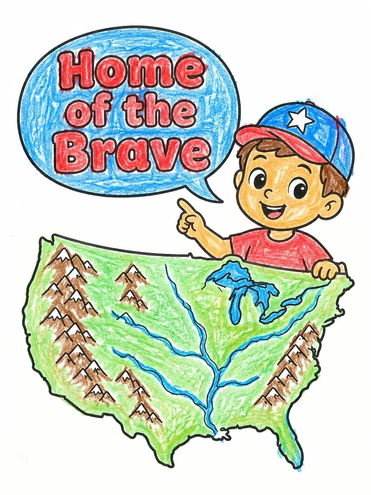 Colored example of the Boy Showing United States Map coloring page