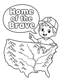 Free printable Boy Showing United States Map coloring page