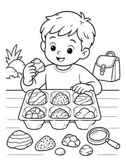 Free printable Boy Sorting Rocks Into Tray coloring page