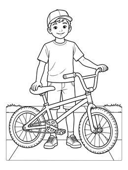Free printable Boy Standing With Bmx Bike coloring page