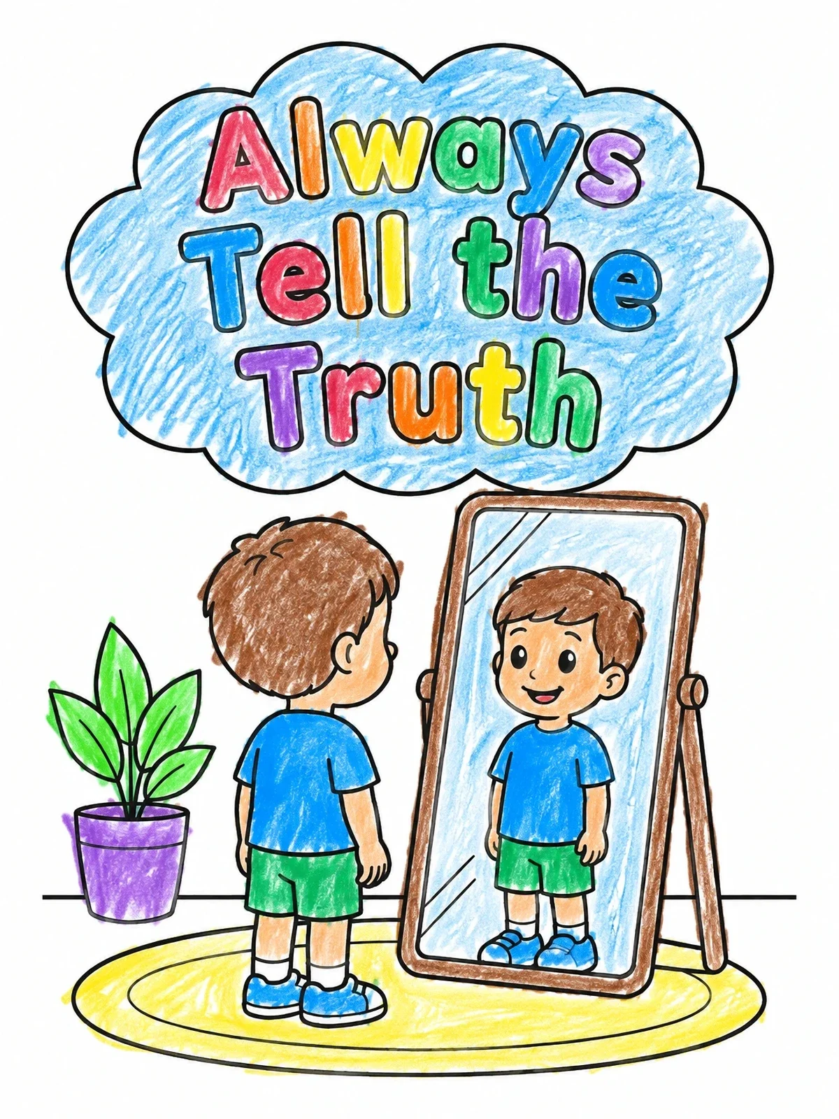 Colored example of the Boy Looking In The Mirror coloring page