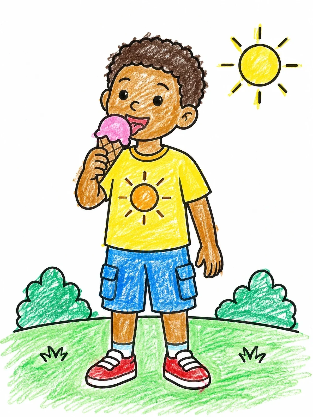 Colored example of the Boy With Ice Cream In Summer coloring page
