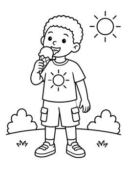 Free printable Boy With Ice Cream In Summer coloring page
