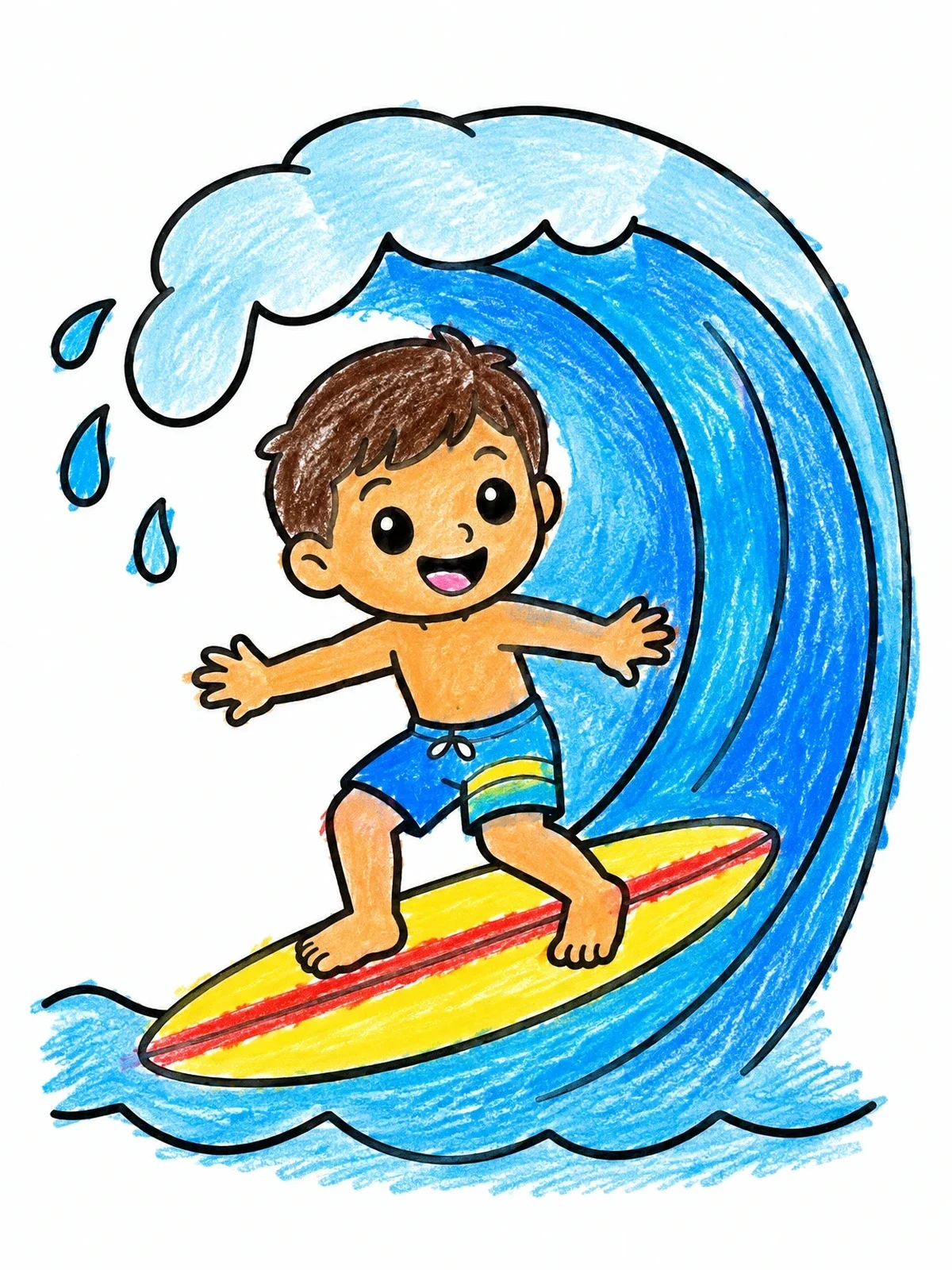 Colored example of the Boy Surfing A Curving Ocean Wave coloring page