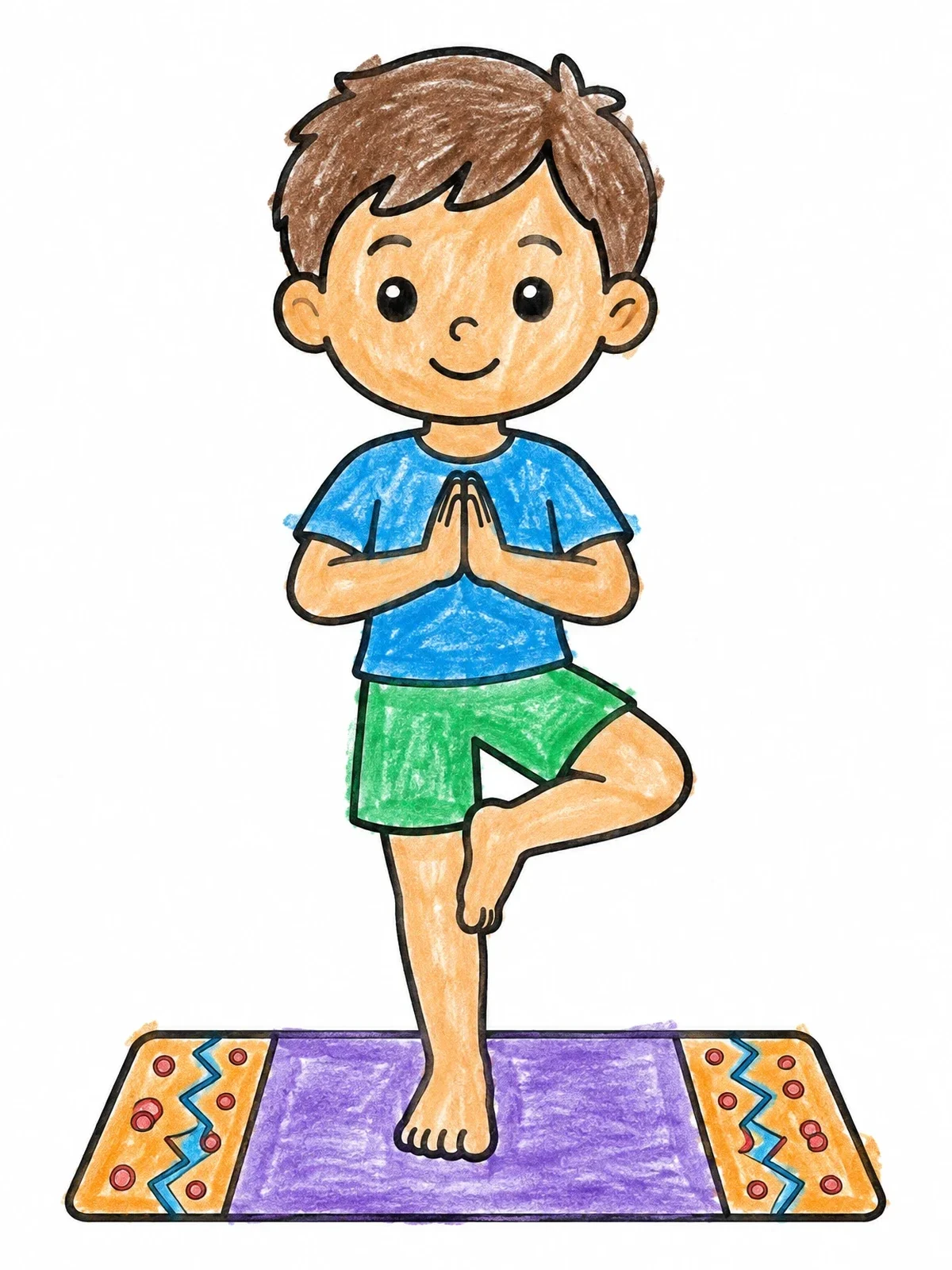 Colored example of the Boy Balancing In Tree Pose coloring page