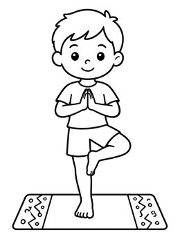 Free printable Boy Balancing In Tree Pose coloring page