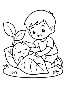 Free printable Boy Tucking In Baby Potato coloring page