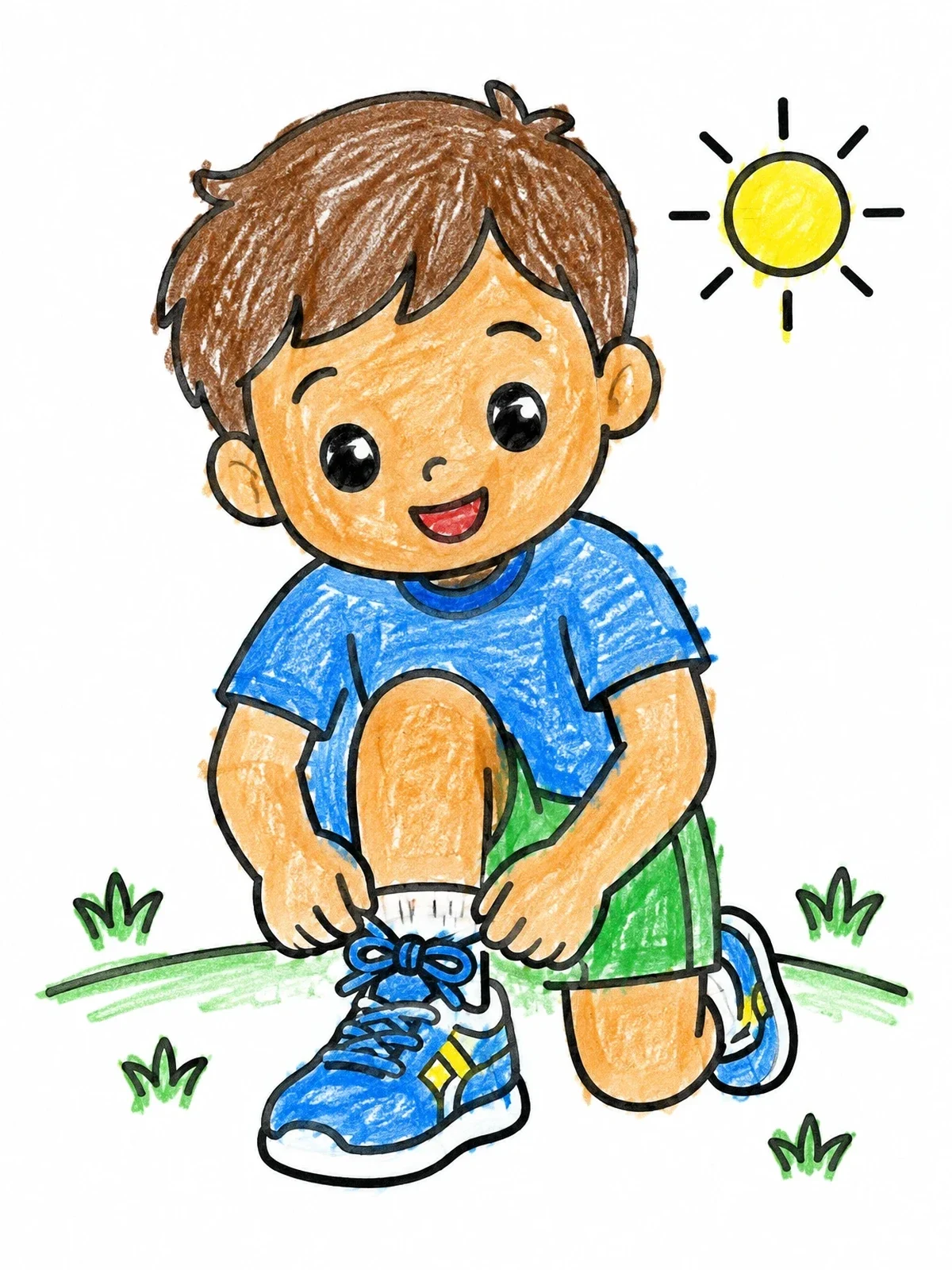 Colored example of the Boy Tying His Running Shoes coloring page